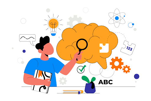 a kid checking on a cloud with a magnifying glass